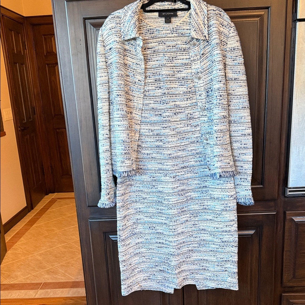St. John Collection Blue and White Tweed Dress